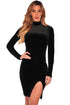 Sexy Black Velvet Mock Neck Long Sleeves Dress